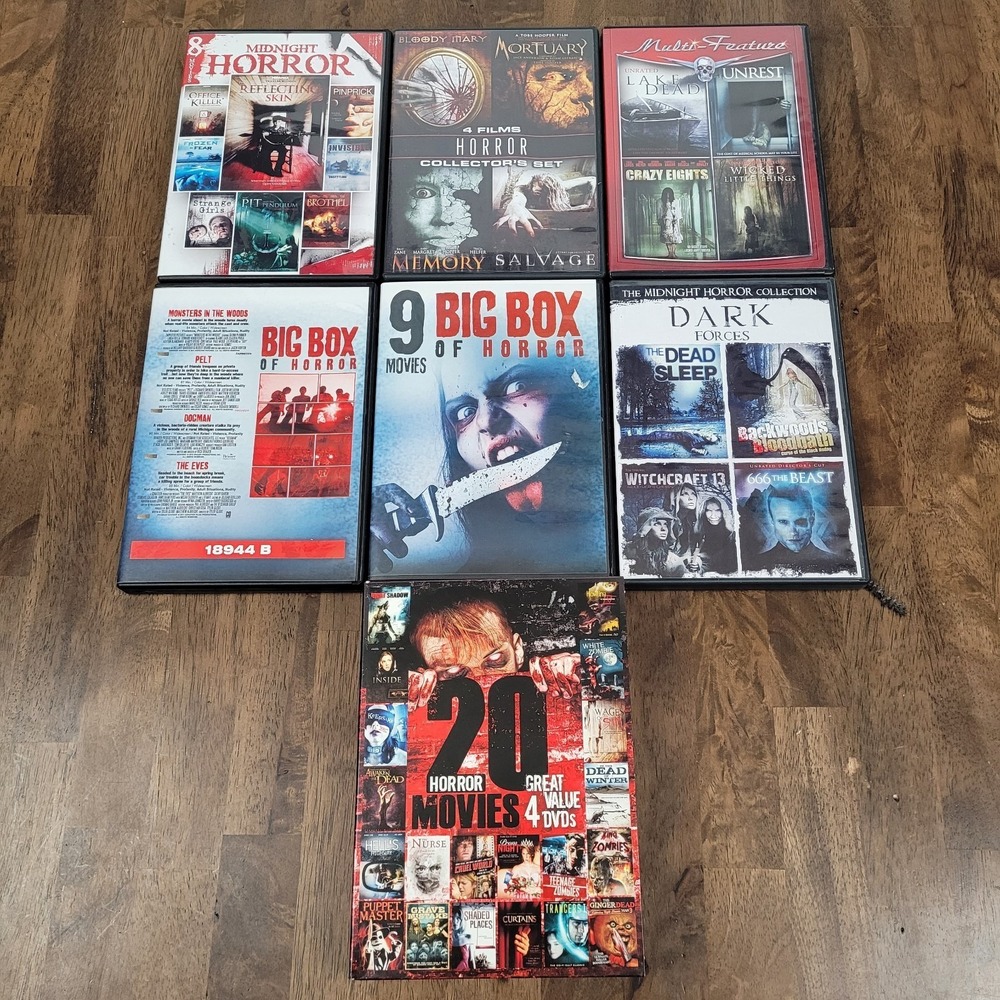 Horror DVD Lot 7 Box Sets 50+ Films 20 Movie Collection 9 Big Box Midnight